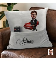 BK Gift Kişiye Özel Boss Baba Karikatür Tasarımlı Organizer Kumanda ve Atıştırmalık Cepli Gri Kırlent Yastık-9 Arkadaşa Hediye, Cepli Yastık