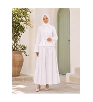 Neşeli butik kadın beyaz brodeli bel lastikli etek bluz tesettür takım NBELB013