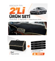 e-biz BMW E39 (1995-2003) Uyumlu Torpido Örtüsü + Deri Bagaj Çantası Seti - Siyah-Bej - BM009