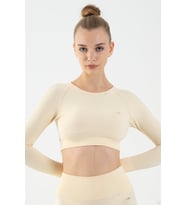 Maraton SlimFit Kadın Bisiklet Yaka  Ekru Crop Top