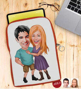 BK Gift Kişiye Özel Sevgililer Karikatürlü Taşınabilir Koruyucu Tablet Kılıfı & Organizer Çanta - Turuncu-80