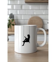 Minimal Silüet Kız ve Kuş Desenli 330ml Baskılı Beyaz Seramik Kupa Bardak