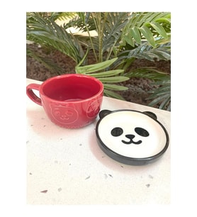 Seramik Kawaii karikatür sevimli Panda fincan kahve süt kapaklı kupa hediye (Bordo)