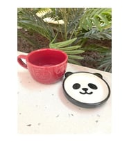 Seramik Kawaii karikatür sevimli Panda fincan kahve süt kapaklı kupa hediye (Bordo)