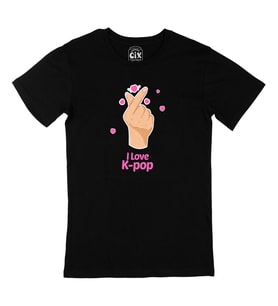 K Pop Finger Heart Siyah Tişört