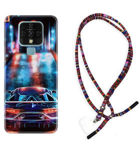 Tecno Camon 16 18P Pova Kılıf Boyun Asklı Rasta Silikon Neon Cars 1724