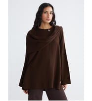 LCW Modest Kahverengi Atkı Detaylı Oversize Kadın Triko Kazak