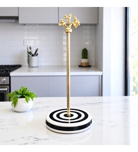 Kağıt Havluluk Rulo Peçetelik Mutfak Aksesuarı Seramik Siyah Klasik Zebra Gold Mercan - Feray Home