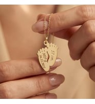 Kişiye Özel 925 Ayar Gümüş Şık Bebek Ayak İzi Doğum Bilgileri Kolye (Gold)