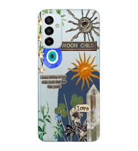 Samsung Galaxy M13 Uyumlu Moon Child Desenli Şeffaf Telefon Kılıfı