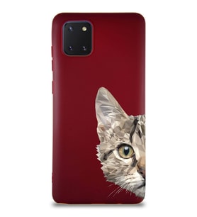 Samsung Galaxy A81 Soft Premier Kapak Catface Tasarımlı Silikon Kılıf - Mürdüm (Şeffaf)