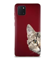 Samsung Galaxy A81 Soft Premier Kapak Catface Tasarımlı Silikon Kılıf - Mürdüm (Şeffaf)