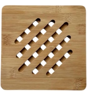 Bambu Nihale, Yuvarlak ve Kare Çizgili, Tencere Tava Çaydanlık İçin, 17 cm, Doğal Ahşap, Nemli Bezle Silinebilir