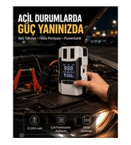 Mey İthalat® Dijital Ekranlı Araç Pompası Akü Takviye Powerbank 12.000 mAh Yeni Nesil