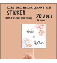 İkiz Erkek Kız Bebek Çikolata ve Süs Etiketi 70 Adet Yapışkanlı