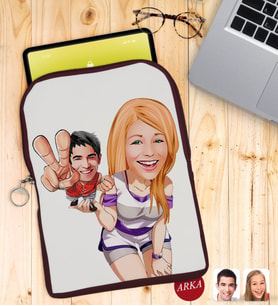 BK Gift Kişiye Özel Sevgililer Karikatürlü Taşınabilir Koruyucu Tablet Kılıfı & Organizer Çanta - Bordo-30
