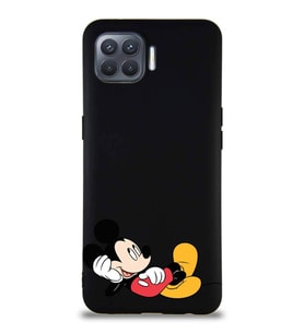 Oppo Reno 4 Lite Soft Premier Kapak Mickey Mouse-F Tasarımlı Silikon Kılıf - Siyah (Şeffaf)