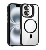 Coverzone iPhone 16 ile Uyumlu Z-Etro MagSafe Wireless ?arj Destekli, G��l� Manyetik Tutucu, Stand Olabilen, Kamera Lens Hediyeli Koruyucu K?l?f Siyah