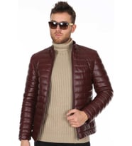 Hakiki Deri Bordo Erkek Spor Şişme Deri Mont Deri Ceket