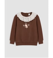 LCW Kids Ekru Fırfırlı Nakışlı Kız Çocuk Sweatshirt