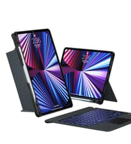 Apple iPad Air 12.9 İnç 2022 (6.Nesil) Uyumlu Fuchsia Mag Touch Bluetooth Klavyeli Standlı Mıknatıslı Tablet Kılıfı