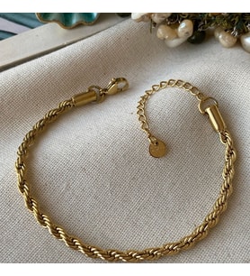 Gold Burgu Çelik Bileklik – 4 mm Şık Tasarım Ayarlanabilir Unisex Bileklik