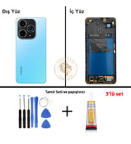 Infinix Hot 40İ Mavi Uyumlu Orta Kasa + Yapıştırıcı ve Vida Seti Full Kasa Kapak Gövde Housing