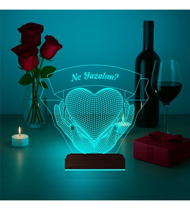 Luvivia Kalp Sevgiliye Hediye Kişiye Özel 3D Lamba - Masa Gece Lambası