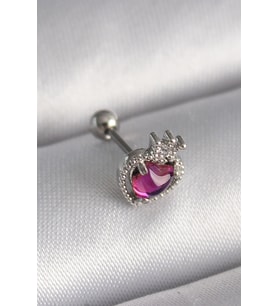 316L Çelik Gümüş Renk Pembe Mineli Kalp Zirkon Taş Detaylı Taç Tragus Piercin - SSSSSS2190-2