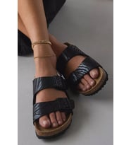 Birkenstock Arizona BS SYN Zebra Black Dar Kalıp Taş Mantar Zebra Desenli Terlik Siyah