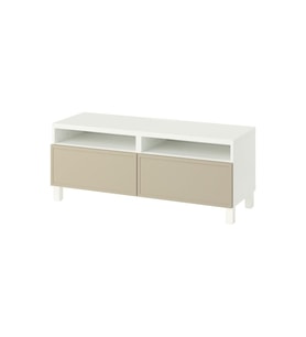TV Sehpası, Beyaz-Bej, 120x42x48 cm, Fren Raylı