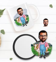 BK Gift Kişiye Özel Çiftçi Karikatürlü Beyaz Kupa ve Ahşap Bardak Altlığı Hediye Seti-1