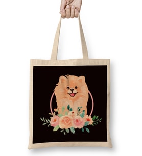 Pomeranian Flowers Pommy Pom Dog Breed German Spitz Puppy Bez Çanta Uzun Saplı