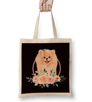 Pomeranian Flowers Pommy Pom Dog Breed German Spitz Puppy Bez Çanta Uzun Saplı