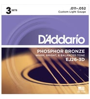 D’Addario EJ26-3D Akustik Gitar Tel Seti 3’lü Paket Phosphor Bronze Custom Light