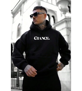 Chance Baskılı Oversize Sweatshirt (Siyah)