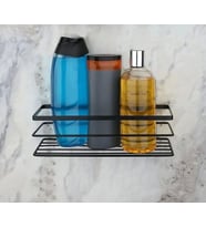 Banyo Köşe Rafı Tek Katlı Siyah Şampuanlık Duvara Monte Vidalı (Mat Siyah)