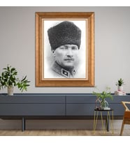 Altın Paspartulu Atatürk  Çerçeveli Tablo C549 (Gold)