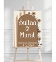 Söz Nişan Düğün İçin 50x70 Karşılama Panosu - Sonbahar Çiçek Temalı