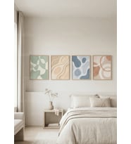 Sakin Tonlarda Modern Soyut Sanat 4’lü Ahşap Çerçeveli Tablo Seti