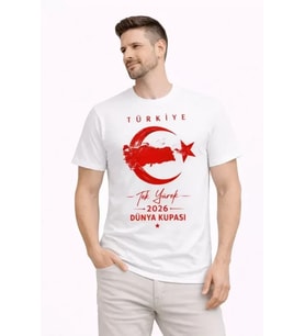Erkek TÜRKİYE Ay Yıldız Baskılı Taraftar Forma T-Shirt - Beyaz