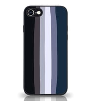 PrintiFy Apple iPhone 7 ile Uyumlu Kamera Korumalı Mavi Gökkuşağı Desenli Cam Kapak Siyah
