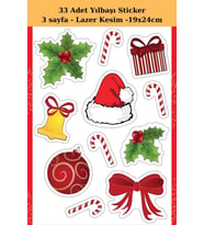 New Year Sticker 33 Adet - Yılbaşı Sticker - Yılbaşı Hediye Paketleme Sticker 