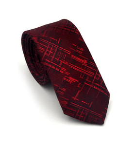 Siyah Kırmızı Kırcıl Desenli Bordo Dokuma Kumaş Mendilli Slim Fit Kravat // SDK-2611-4