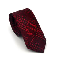 Siyah Kırmızı Kırcıl Desenli Bordo Dokuma Kumaş Mendilli Slim Fit Kravat // SDK-2611-4