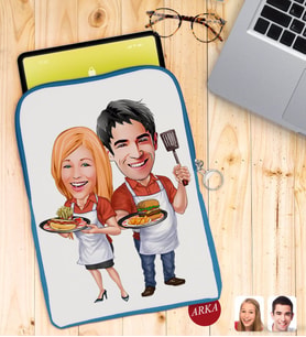 BK Gift Kişiye Özel Sevgililer Karikatürlü Taşınabilir Koruyucu Tablet Kılıfı & Organizer Çanta - Mavi-57