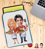 BK Gift Kişiye Özel Sevgililer Karikatürlü Taşınabilir Koruyucu Tablet Kılıfı & Organizer Çanta - Mavi-57