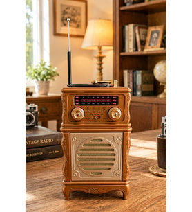 Feexot FX-2502B Retro Nostaljik Radyo - Bluetooth Hoparlör, USB, TF Kart, AUX Girişli Şarjlı Radyo