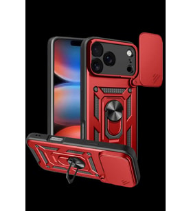 iPhone 17 Pro Max Pars Lens Yüzüklü Silikon - Kırmızı