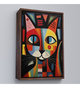 Çerçeveli Pablo Picasso Tarzı - Soyut Renkli Kedi Tablo (Siyah)